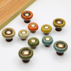 大理石紋豹紋黃銅拉手小美式家具櫃門抽屜拉手創意圓形單孔銅把手