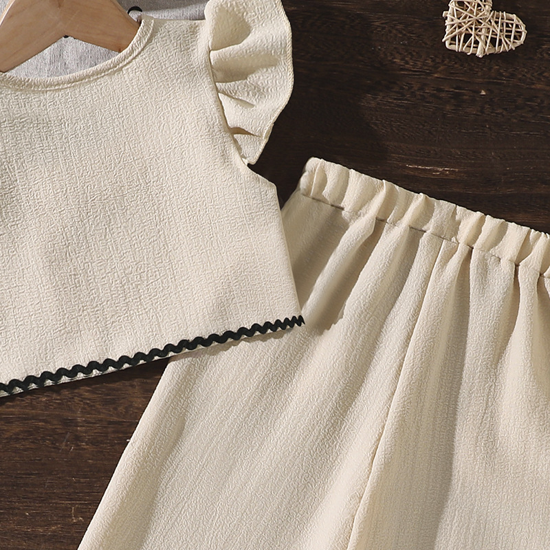 Girls Wide Leg Pants And Button Up Top Set For Summer Casual Wear_voghion.com