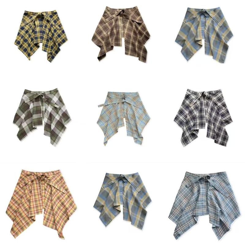 High Street Hem Punk Scottish Plaid Hem Waist Decorative Skirt Men's Trendy Butt Curtain Layered Hem Inner Wear for Women