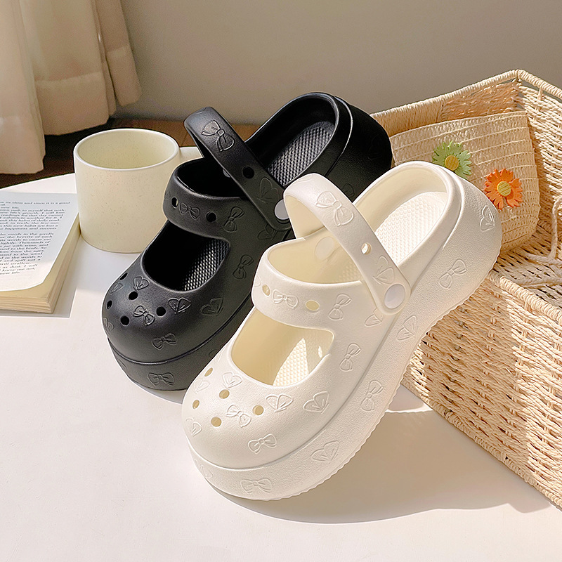 Mary Jane Slip-on Feeling Baotou Slippers Women's Summer 2024 New Thick Sole Cave Shoes Non-slip Black Sandals Wholesale