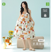 【抗菌新疆棉】a类春夏季女士纯棉无袖睡裙休闲宽松版薄款家居服