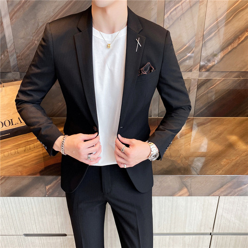 休闲西装男外套2020韩版潮修身帅气西服套装青年英伦风时尚两件套