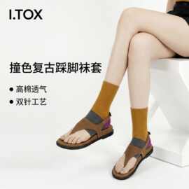 夏季薄款袜子女小众设计款撞色时尚半掌袜个性ins潮双针踩脚袜套