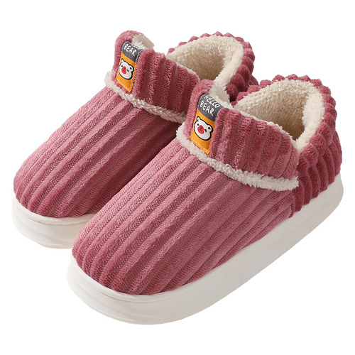 New  High-Top Couple Cotton Slippers for Women, with Heel for Winter Outdoor Wear, Fleece Lined, Warm and Thick Flat Sole Cotton Shoes for Men