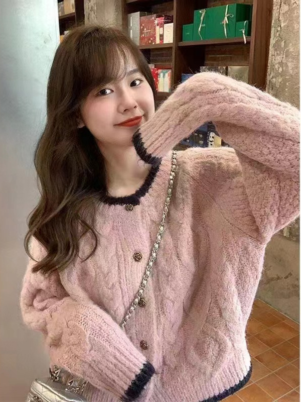 Suéter de lino suave y pegajoso, abrigo de mujer otoño y invierno, nuevo tipo suelto, corto, cardigan de punto pequeño