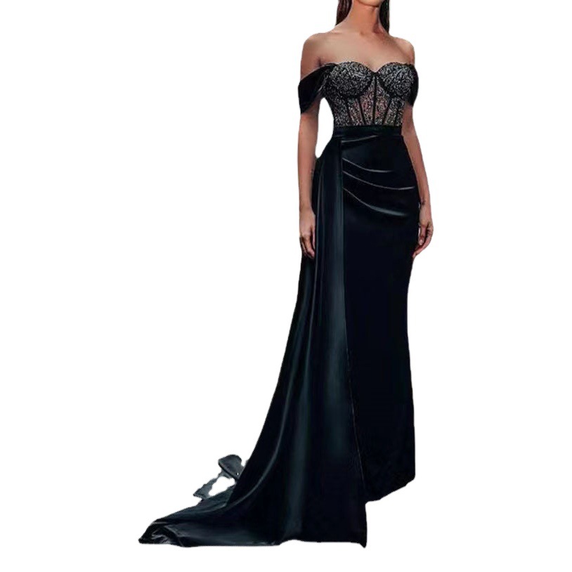 Vestido de noche de encaje sensual sin tirantes con abertura en forma de cola de pez y hombros descubiertos para banquetes, nuevo para mujeres independientes, comercio exterior transfronterizo 2025. image 1