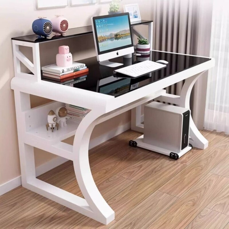 Computer desk, modern bedroom tempered glass desk, home study desk, new desktop office desk, simple gaming desk Computer desk, modern bedroom tempered glass desk, home study desk, new desktop office desk, simple gaming desk