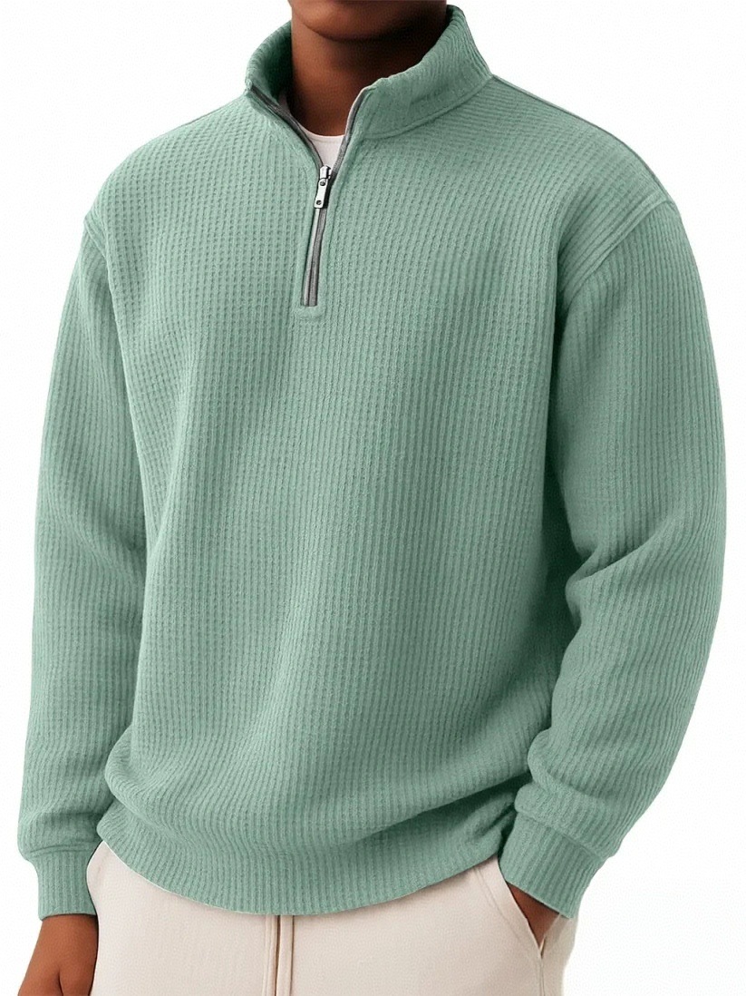 Herren Polo Pullover Mit Reißverschluss Herbst Winter Einfarbig_voghion.com