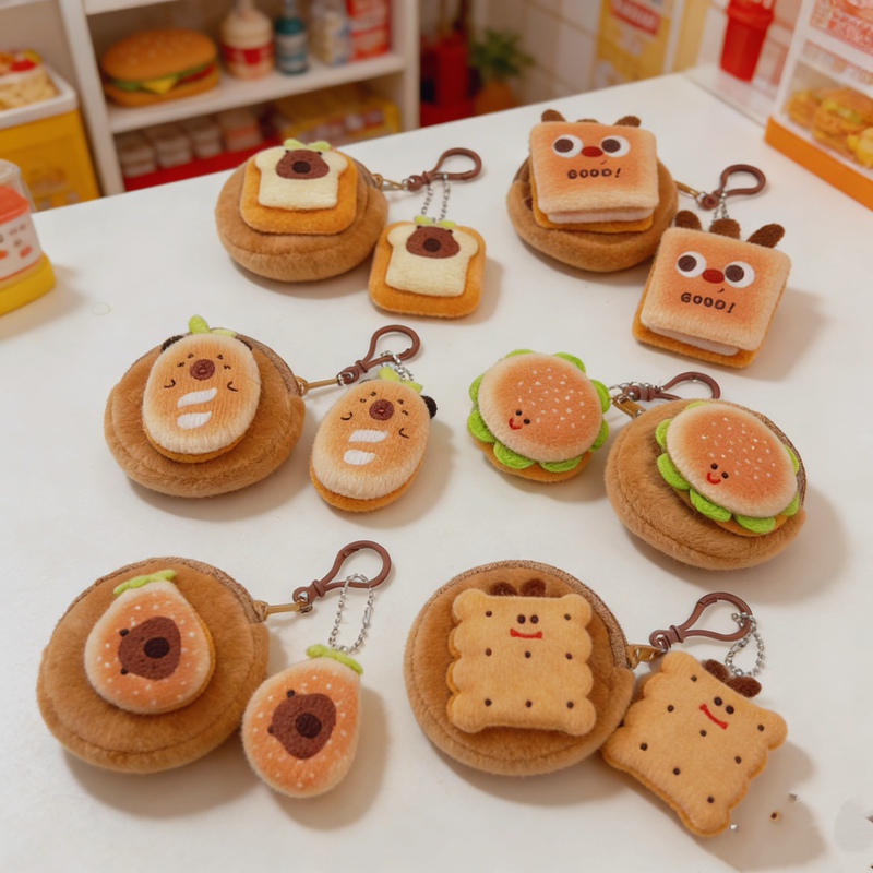 Cute Cartoon Round Plush Coin Purse Student Zipper Coin Bag Key Bag Portable Capybara Earphone Bag