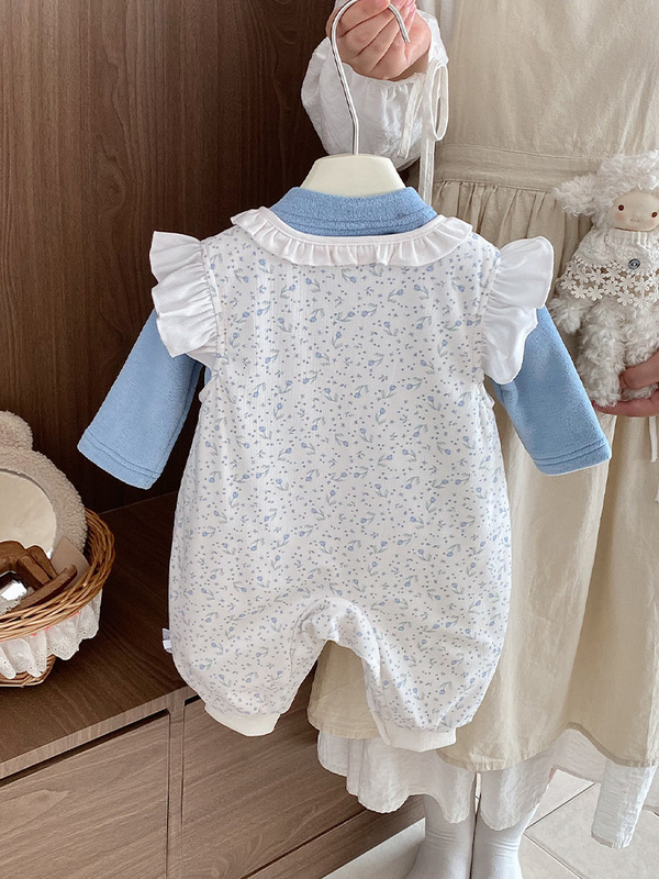 婴儿衣服秋冬装加绒背带裤套装女宝宝冬季超萌夹棉公主哈衣两件套|undefined