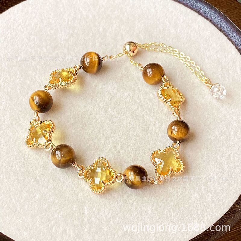 Tiger Eye Strawberry Crystal Lengthened Lime Moonstone Agate Obsidian Clover Alloy Bracelet Bracelet Tiger Eye Strawberry Crystal Lengthened Lime Moonstone Agate Obsidian Clover Alloy Bracelet Bracelet