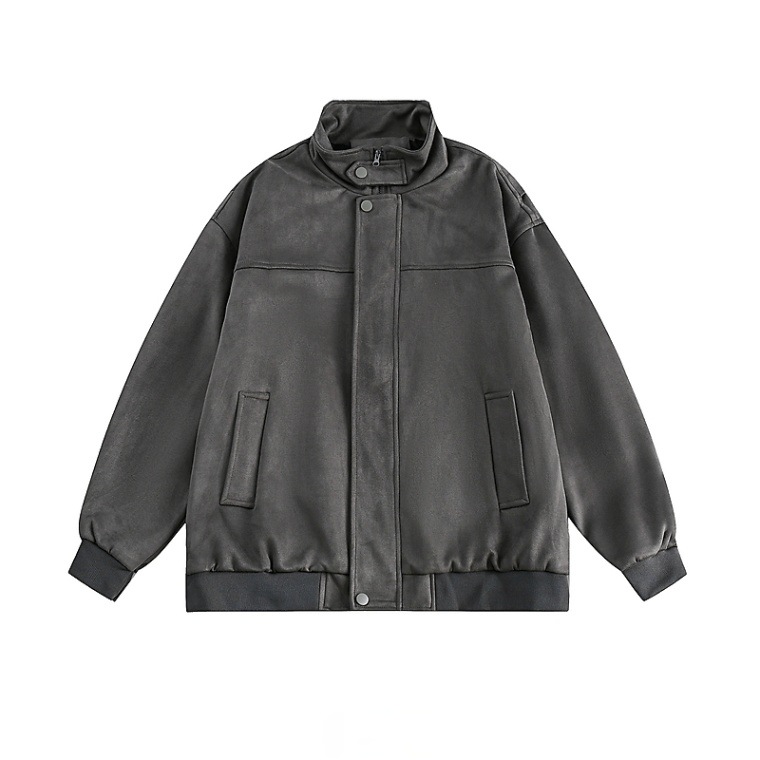 Herren Wildlederjacke Mit Stehkragen Modische Freizeitjacke_voghion.com