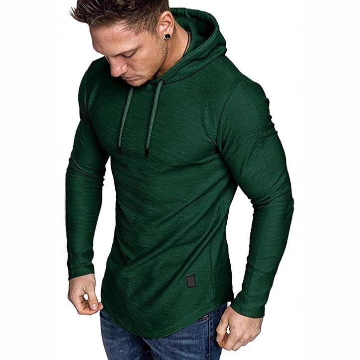 European and American Cross-Border Men's Clothing Slim-Fit Hooded Long-Sleeved Sweatshirt Curved Hem Casual Sports Pullover European and American Cross-Border Men's Clothing Slim-Fit Hooded Long-Sleeved Sweatshirt Curved Hem Casual Sports Pullover