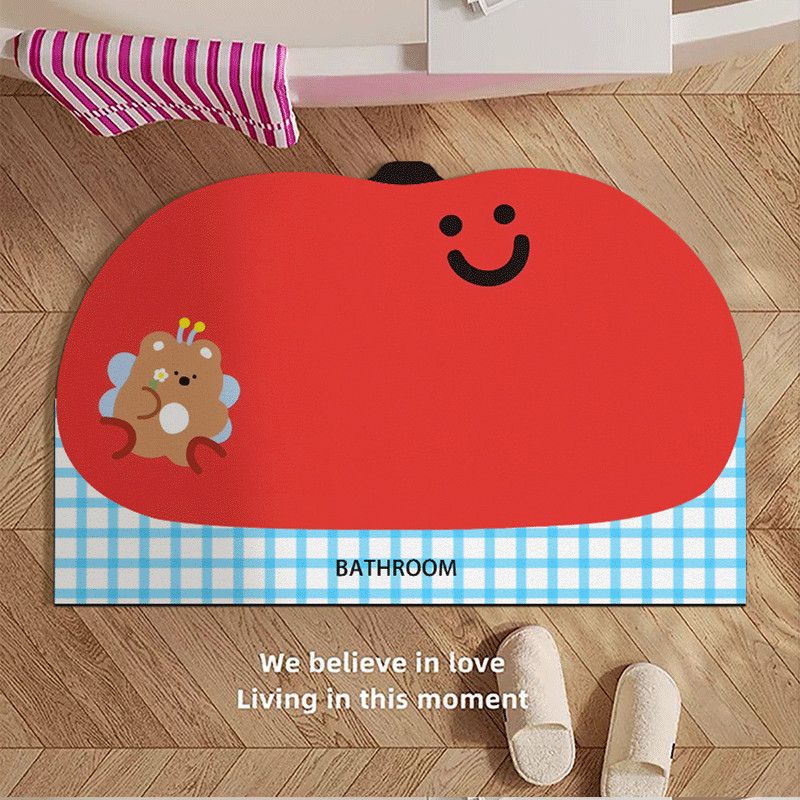 만화 크리 에이 티브 레드 애플 규조토 진흙 바닥 매트 욕실 욕실 미끄럼 방지 흡수성 쉬운 관리 속건성 먼지 방지 발 매트