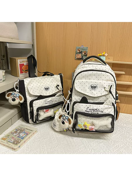 Polka Dot Student Backpack for Girls, Large Capacity, Japanese Style Transparent Ita Bag Backpack for Women