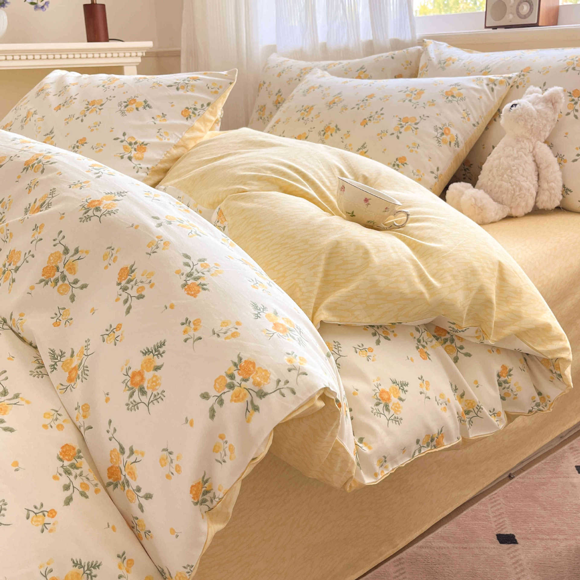 Cama de algodón de cuatro piezas, sábanas de cama de algodón, cama de cama de tres piezas, nuevo dormitorio, cama de cama de tres piezas