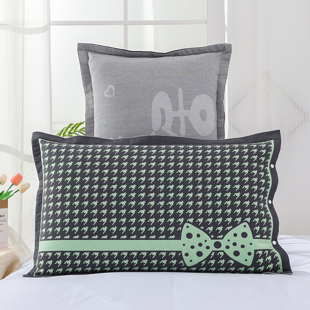 Houndstooth 활 베개 케이스 녹색