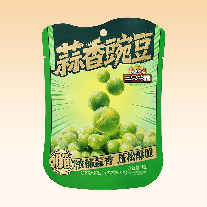 三只松鼠蒜香豌豆40g袋装青豆坚果油炸豆办公室零食小吃包邮