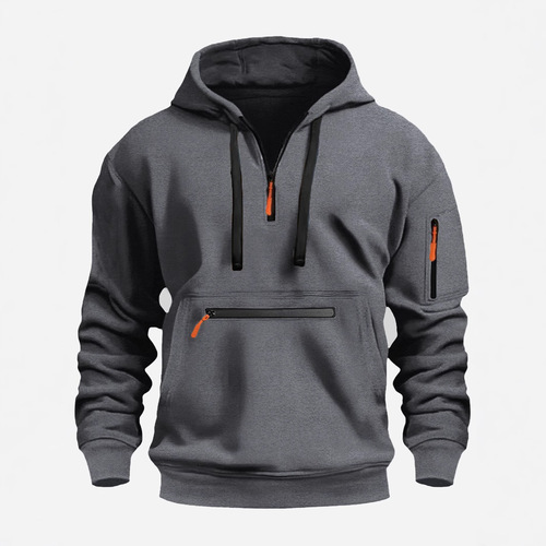 Large men's hooded sweatshirt with zippered pockets, suitable for autumn and winter casual sports.