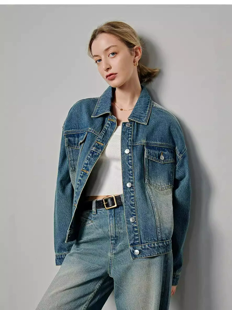 Tide, denim jacket, autumn long-sleeve, for teenagers, loose fit, oversize