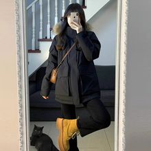 大毛领派克棉服女中长款2025新款棉袄外套宽松加厚工装棉衣