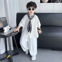 童装男童夏季套装2025新款儿童白色短袖衣服男宝宝夏装帅气衬衫潮
