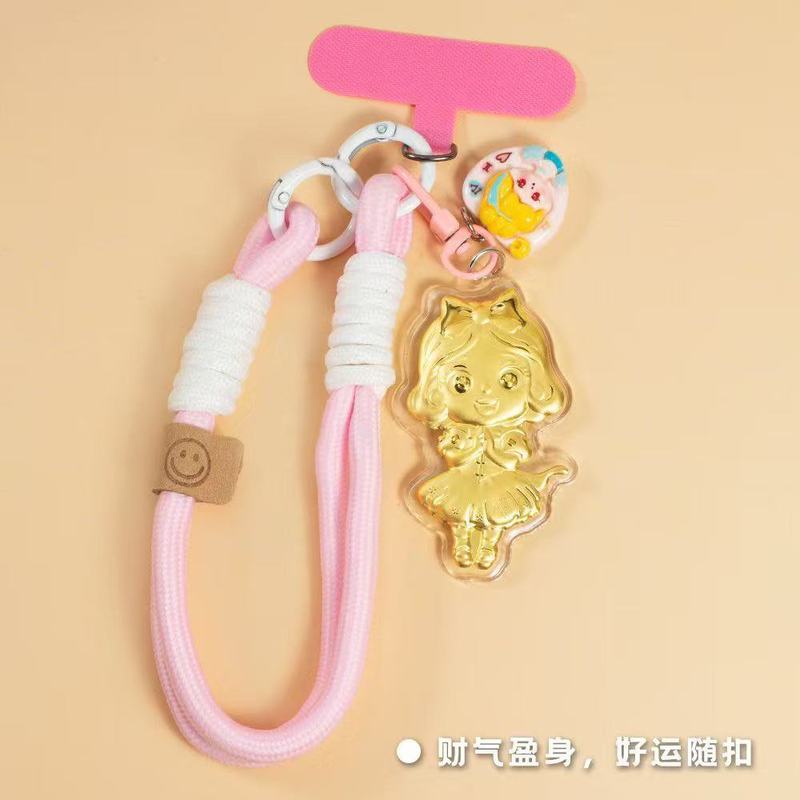 純金 999kt 猫ストラップキーホルダーかわいい漫画バッグペンダントハイエンド携帯電話リストバンド車のストラップチェーン|undefined