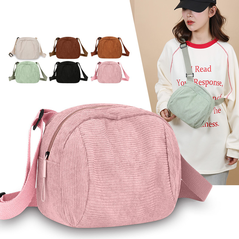Japanese-Style Corduroy Simple Crossbody Bag for Women, Versatile Casual Shell Bag, Large Capacity for Going Out and Commuting Shoulder Bag