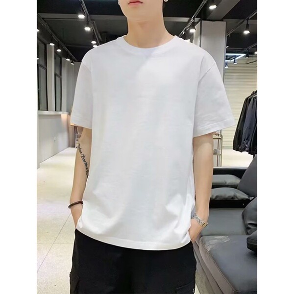Summer solid color white short sleeve T-shirt for students