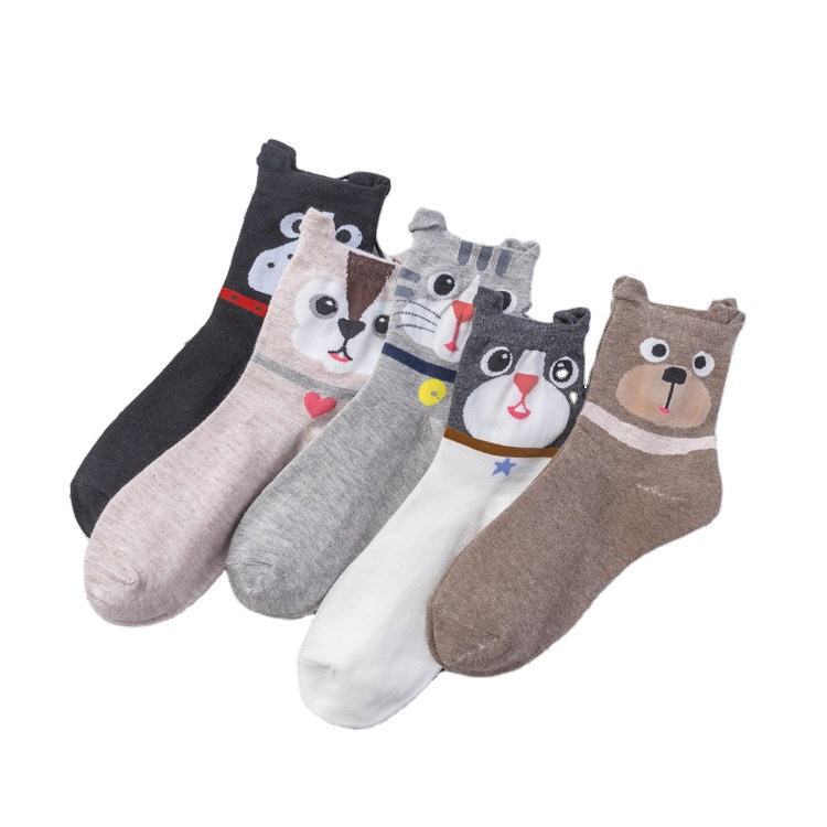 Wholesale Cute Cartoon Face Cat, Bear, and Dog Socks, Comfortable Women's Crew Socks Wholesale Cute Cartoon Face Cat, Bear, and Dog Socks, Comfortable Women's Crew Socks