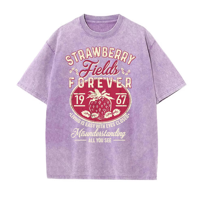 The Beatles Strawberry Fields Band Loose-Fit 240g Direct-Print Washed Vintage American-Style T-Shirt for Men Strawberry Fields Trending Term The Beatles Strawberry Fields Band Loose-Fit 240g Direct-Print Washed Vintage American-Style T-Shirt for Men Strawberry Fields Trending Term