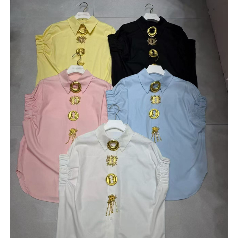 European-Style Heavy-Duty Buttoned Short-Sleeve Shirt for Women, 2026 Summer, High-End, Loose-Fitting, Slimming, Unique Blouse European-Style Heavy-Duty Buttoned Short-Sleeve Shirt for Women, 2026 Summer, High-End, Loose-Fitting, Slimming, Unique Blouse