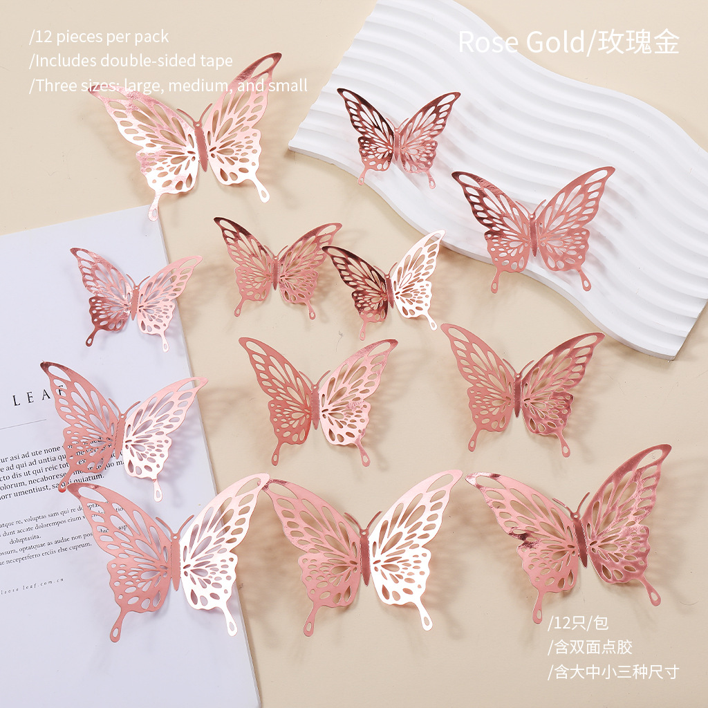 Nuevo hueco mariposa autoadhesivo pared fiestas de boda decoración de flores simples de alto nivel pegatinas creativas