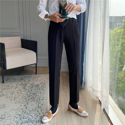Casual Suit Pants for Men, Korean Style Trendy Straight Leg Nine-Foot Tailored Slim Fit West Pants for Men, British Business Formal Suit Trousers