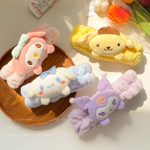 Sanrio Kurome Plush Hair Band for Women Face Wash Headband Sweet Cartoon Cute Cinnamon Dog Girl Hair Accessory
