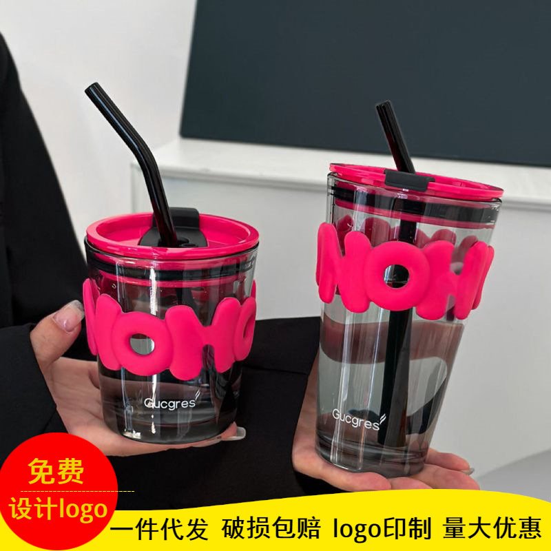 Internet Celebrity Alphabet Cup ins Style High Color Value Glass Cup Coffee Straw Cup Accompanying Small Gift Printed logo