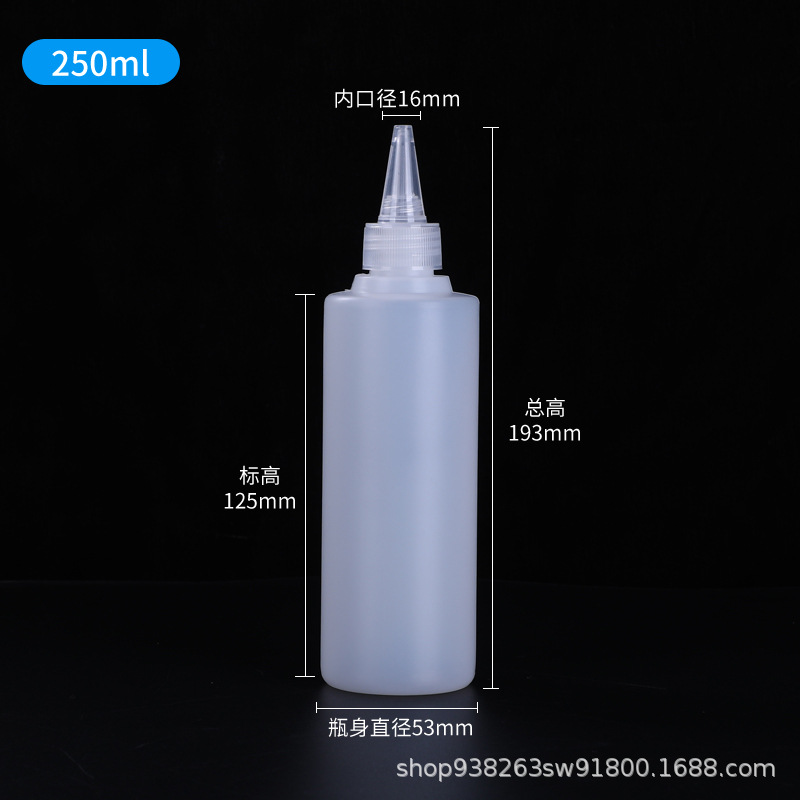 Botella de punta translúcida 10 500ml extrusible con botella de goteo de escala botella de plástico PE botella de tinta botella de pegamento
