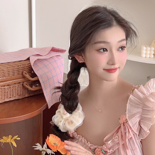 Korean version of mesh flower large intestine hair band for women with high elasticity ponytail rubber band headband and temperament girl hair rope headdress