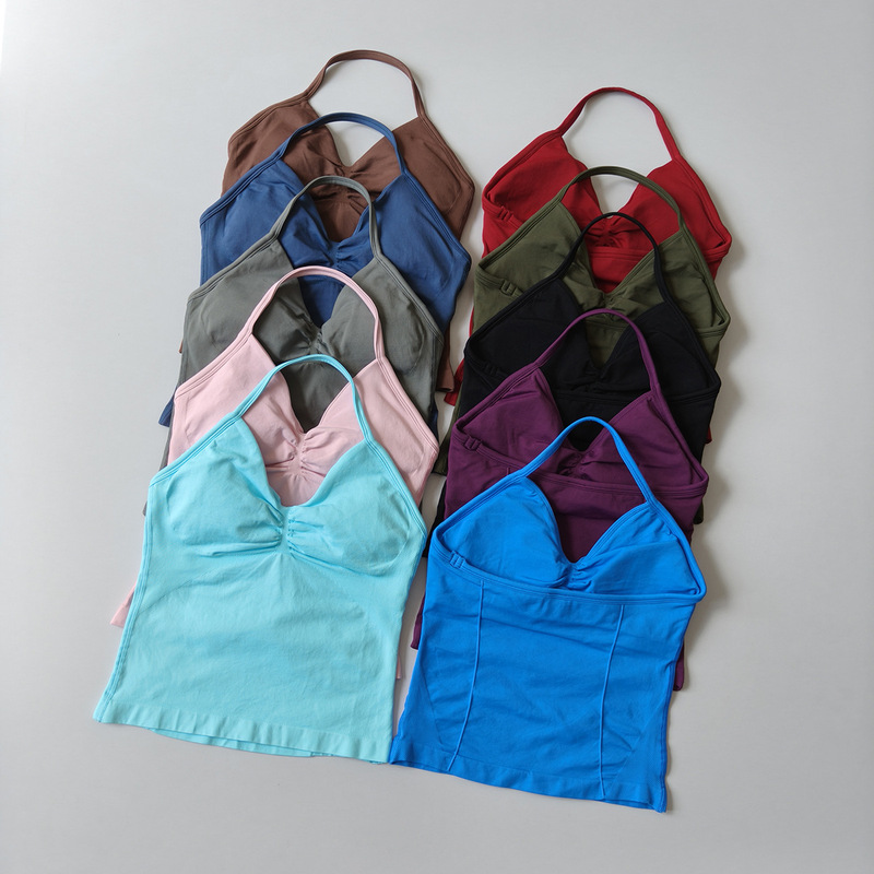 Amazon Dfyne Halter Neck Sports Bra High Elasticity Seamless Halter Neck Sports Fitness Slim Yoga Vest for Women