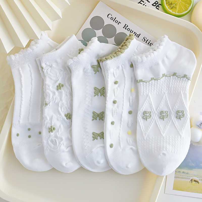 [2443-여성 엠보싱 플라워 시리즈 버블탑 보트삭스] 믹스컬러