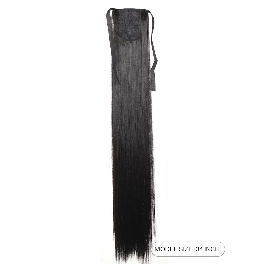 85CM correa de cola de caballo fibra química peluca damas 34 pulgadas extensiones de cabello recto