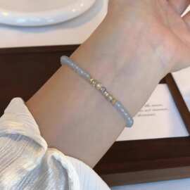 s925纯银天然蓝玉髓手串彩色琉璃手链女夏小众设计简约多巴胺手饰