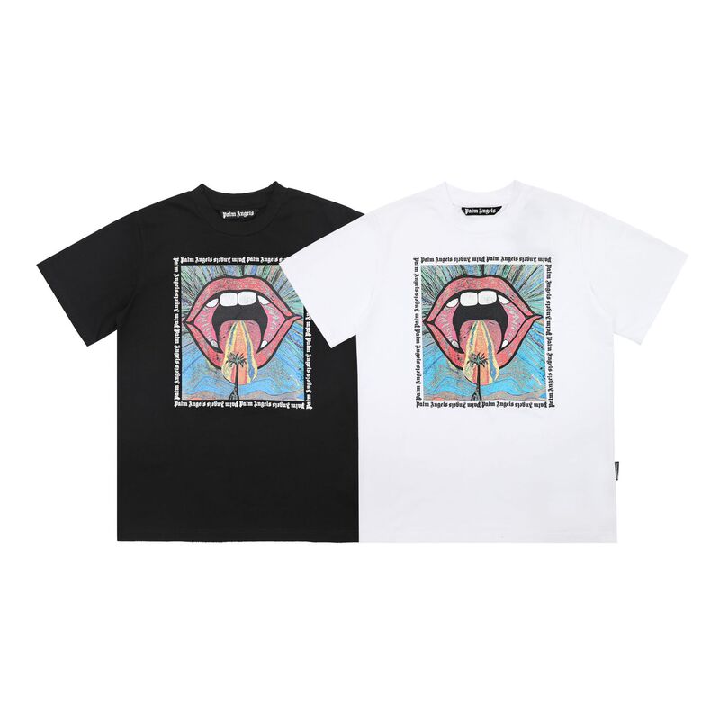 High Street Palm Angel PA Simple Palm Tree Rainbow Letter Print Men's and Women's Casual Short-sleeved T-shirt Trendy Couple's T High Street Palm Angel PA Simple Palm Tree Rainbow Letter Print Men's and Women's Casual Short-sleeved T-shirt Trendy Couple's T