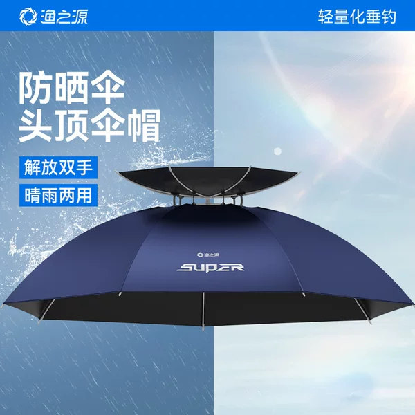 Fishing Umbrella Hat, Head-Mounted Umbrella, Foldable Sunshade Hat, Double-Layer Large Sun Protection Hat Umbrella