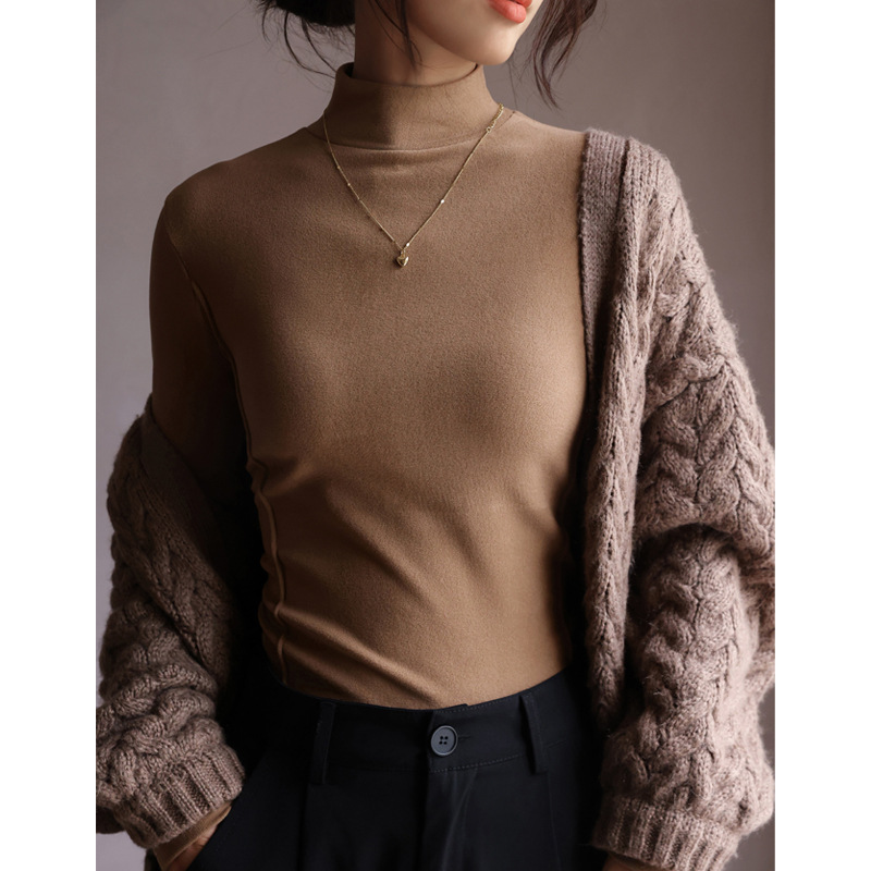 Q【丰色服饰打底衣微米德绒半高领打底衫女秋冬加绒内搭长袖上衣