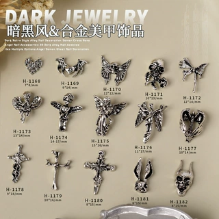 克罗心十字架合金暗黑风美甲饰品许愿天使古银色爱心金属指甲饰品