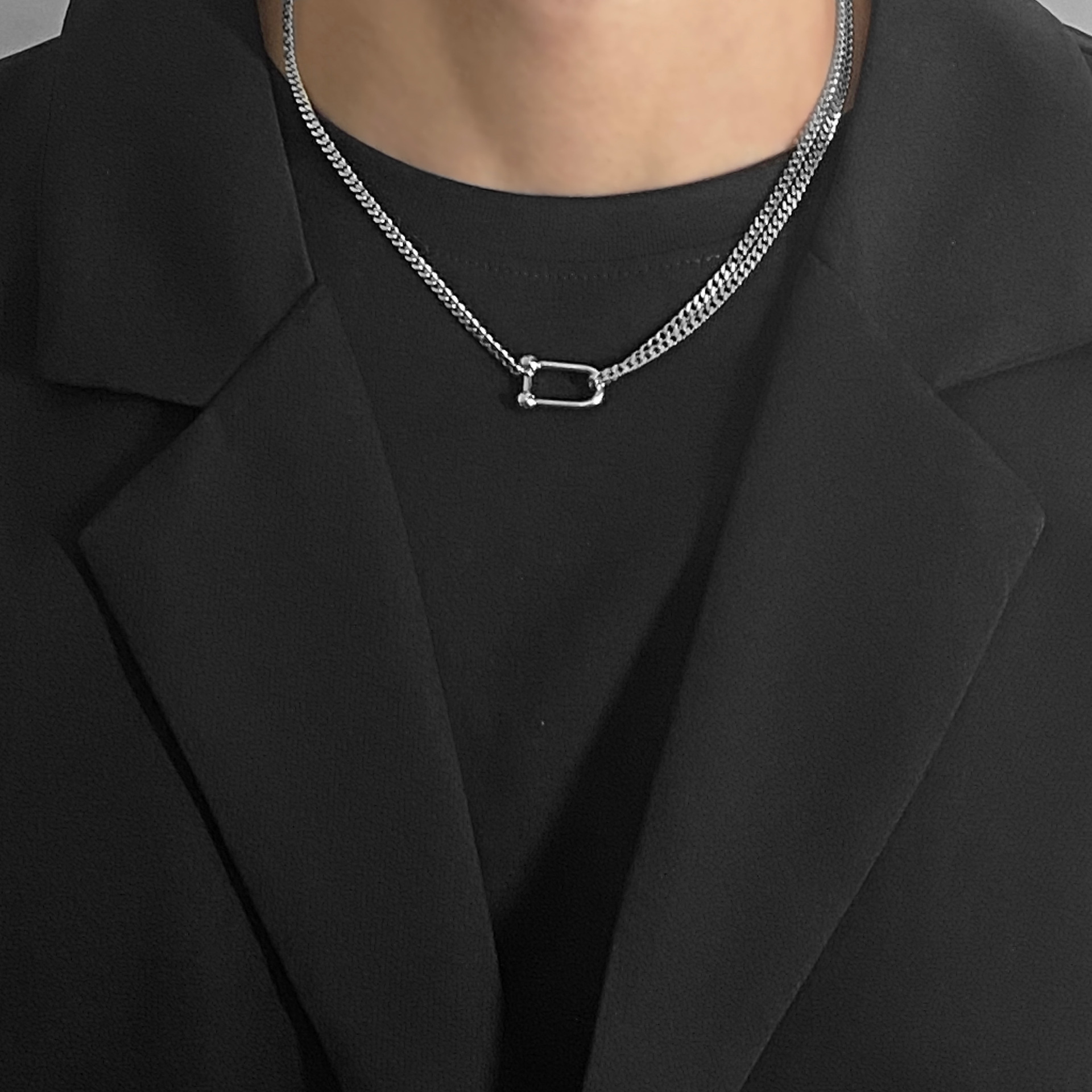 Titanium Steel Material U Shape Pattern Retro Classic Style U Shape Titanium Steel Polishing Men's Necklace Men Chain Necklaces