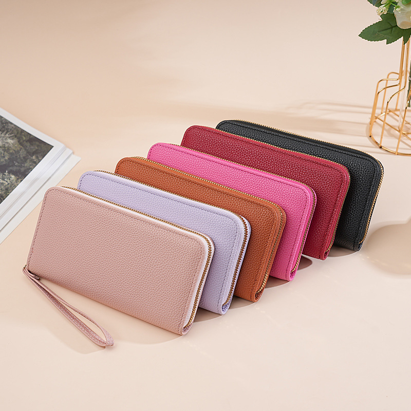 New lychee pattern women's long wallet wrist clutch large capacity Women's wallet phone bag wallet