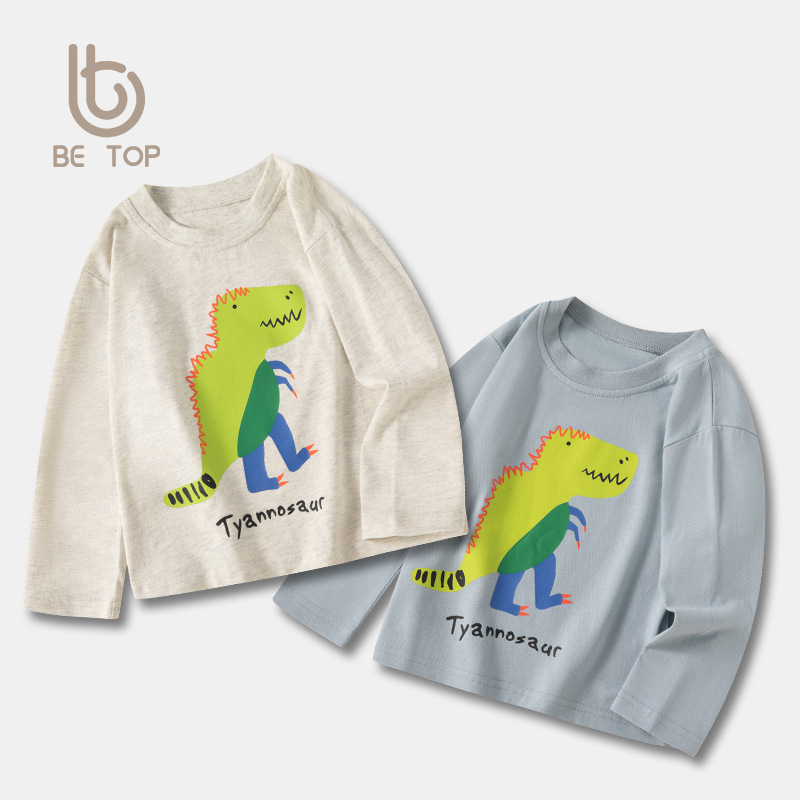 Ropa para niños Suministro transfronterizo Camiseta de manga larga para niños Patrón de dinosaurio Camisa de fondo para niños de moda Ropa de comercio exterior para bebés al por mayor