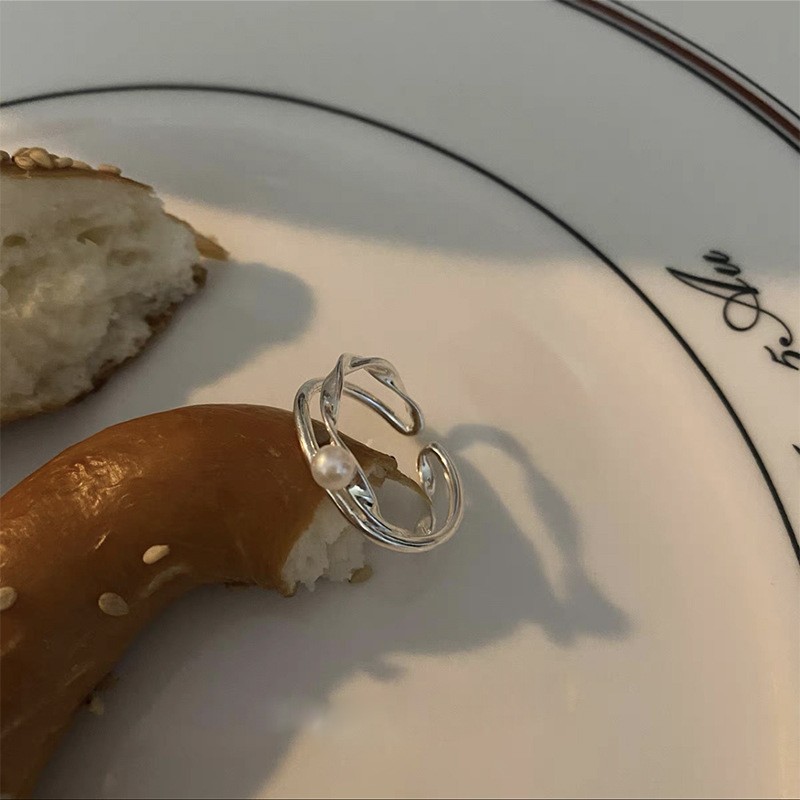 Anillo de circonita de perlas de viento ins, nicho femenino, sentido de alta gama, simple y ligero, anillo de novia de lujo, anillo de apertura de temperamento al por mayor